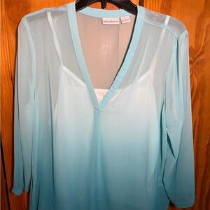 Liz Claiborne Light Blue Ombré Sheer Top Size L